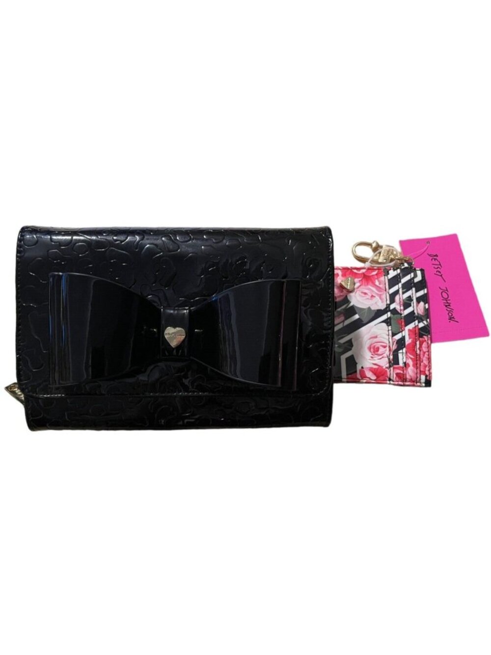Betsey Johnson GXDANI Crossbody Card Case 2 Pc Set Black new
